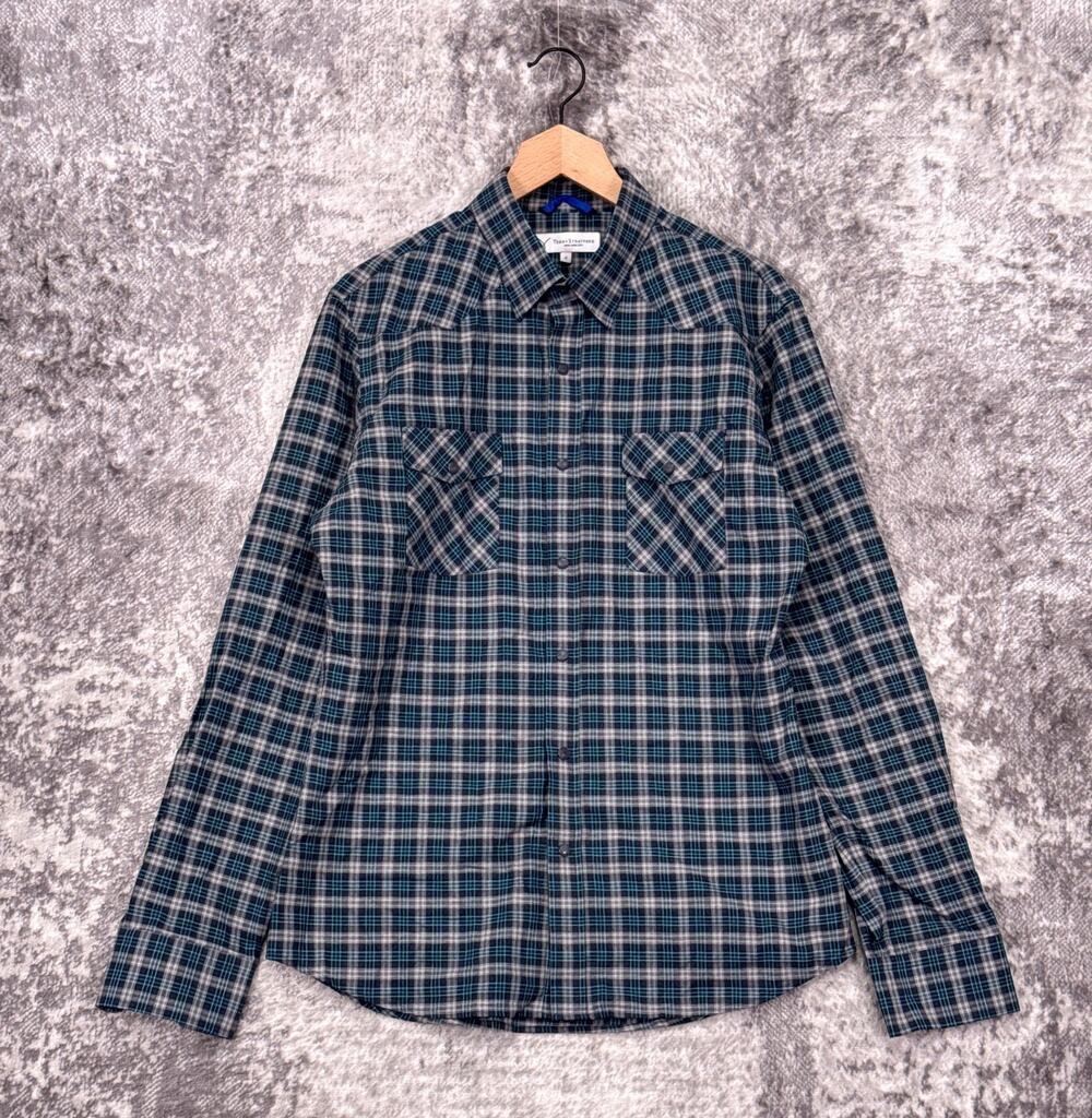 Teddy Stratford Shirt 3 Medium / Large Mens Blue Plaid Flannel Long Sleeve